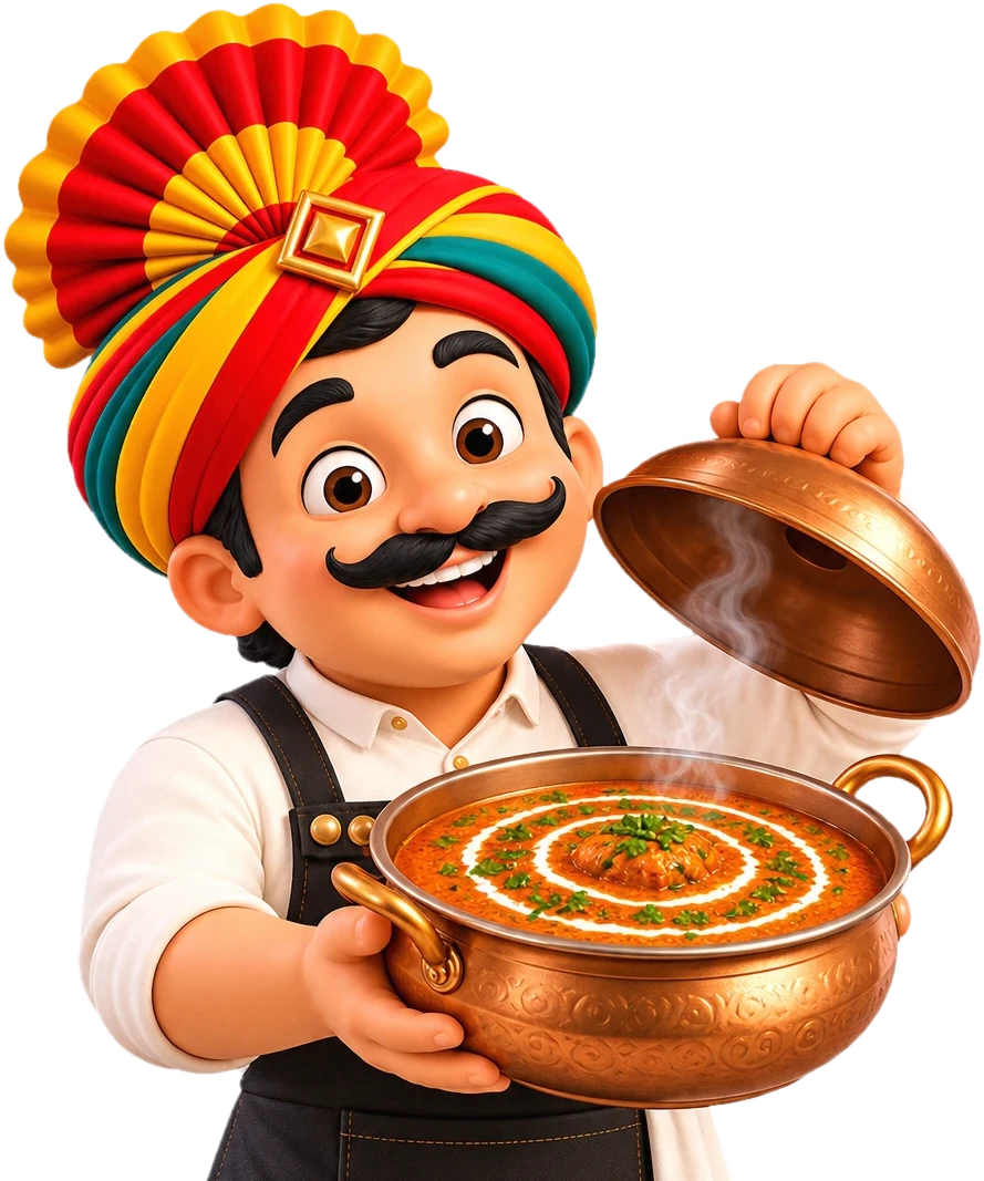 Our host lifting the lid off a steaming copper pot of curry