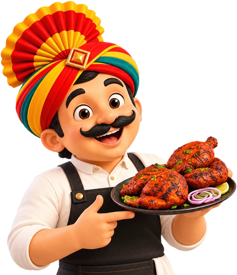 Our host presenting a platter of tandoori chicken