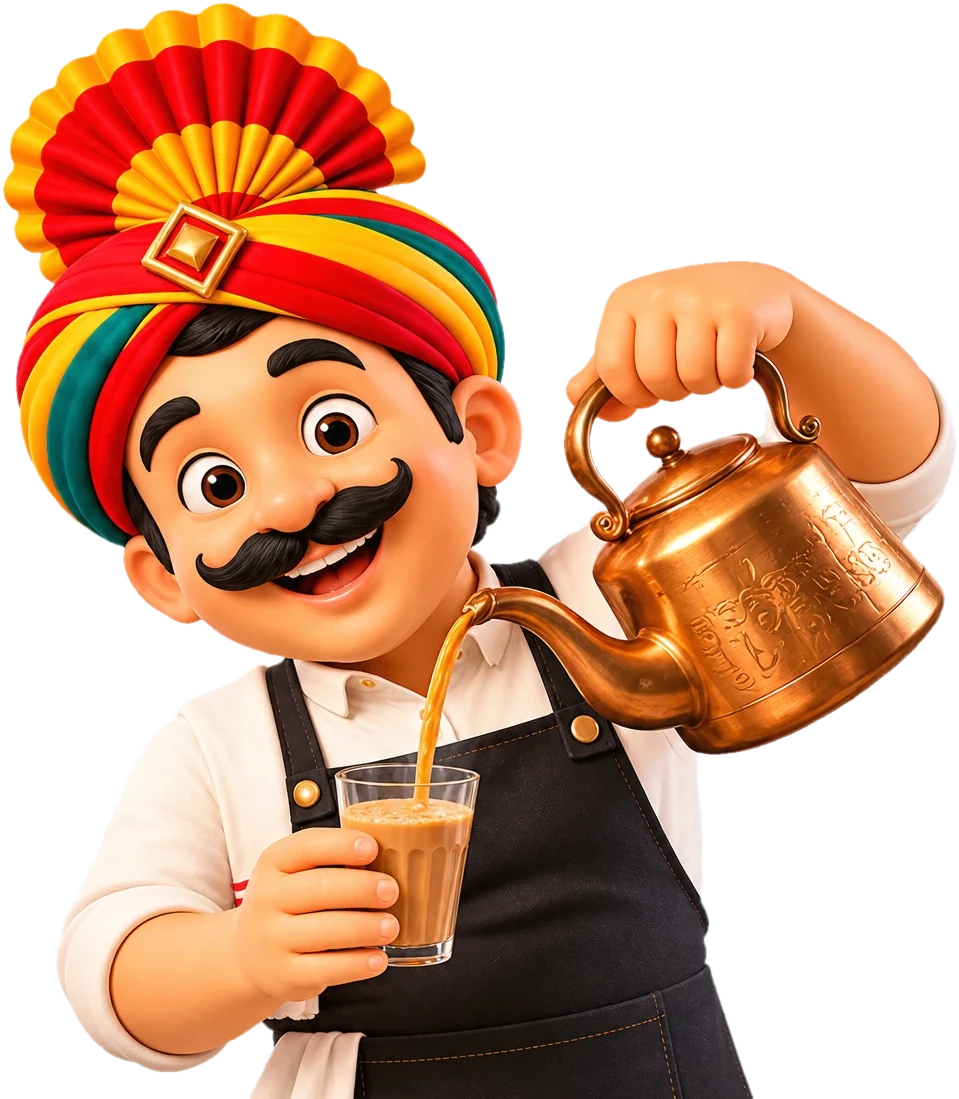 Our host pouring chai from a copper kettle
