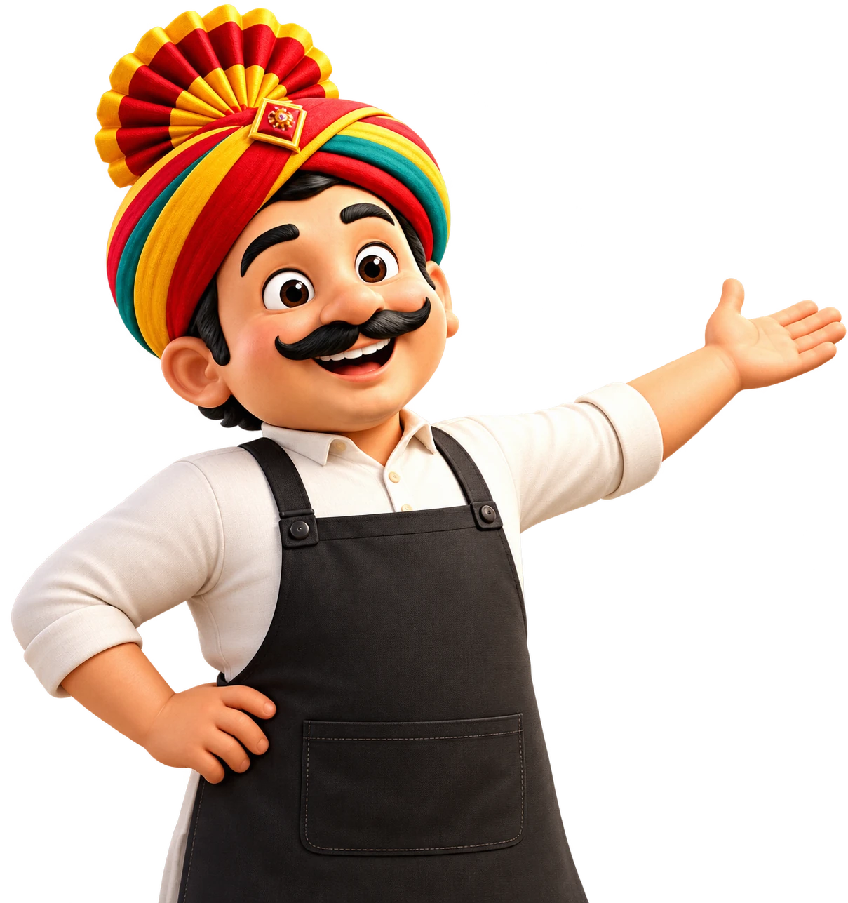 Our turbaned host smiling and gesturing a welcome towards the restaurant