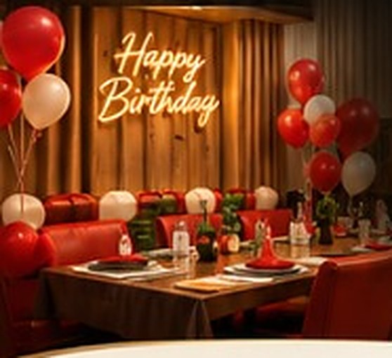 Party hall decorated for a birthday celebration
